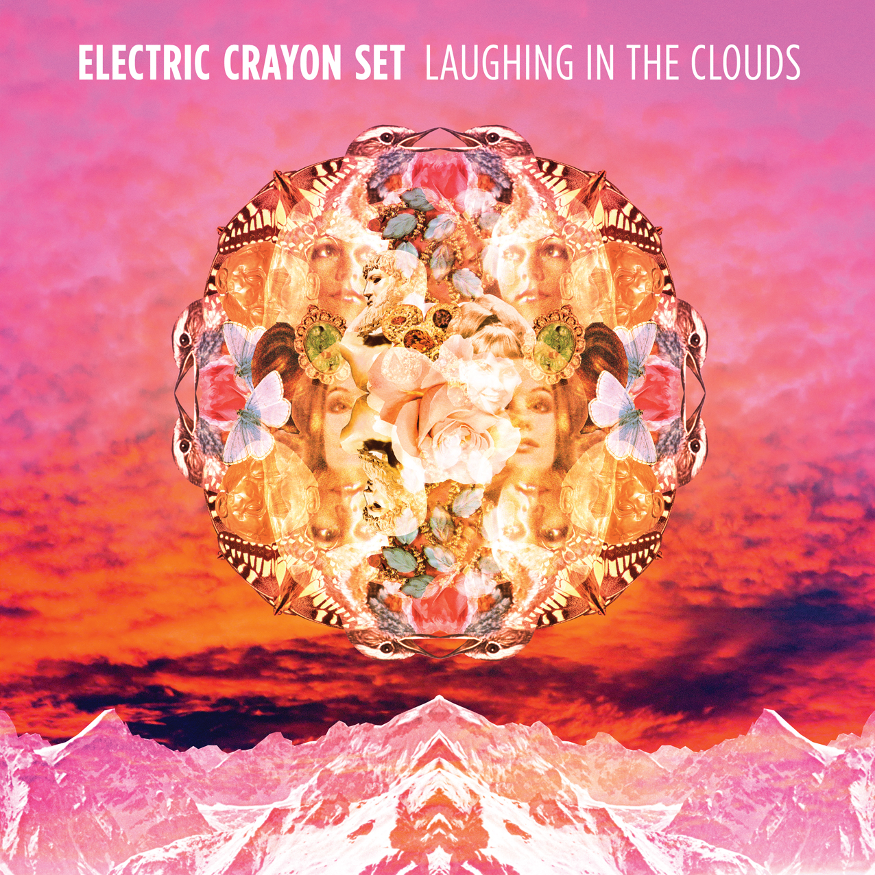 Electric Crayon Set Laughing in the Clouds blue vinyl with poster included front cover pack shot with art by Gavin Morrow Psychotron Records PR1009